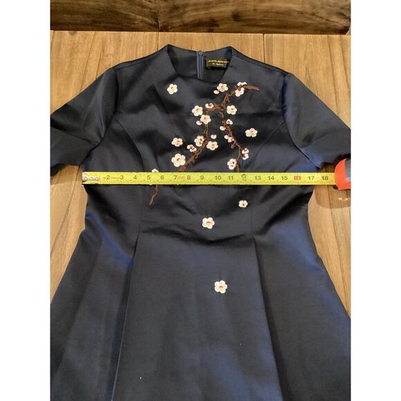 Gyalwana Embroidered Floral cherry blossom satin flare swing mini Dress 13 M/ L - Picture 3 of 13